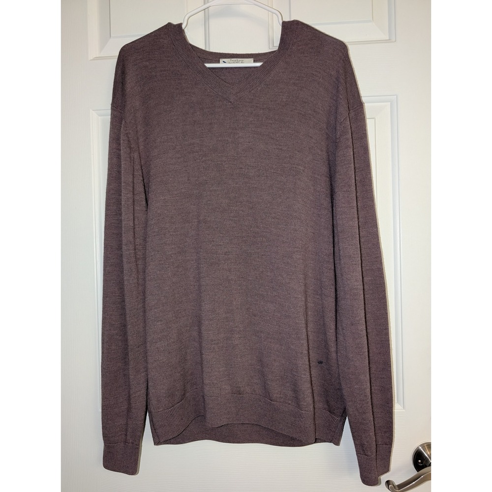 Turnbury Mens V-Neck Sweater Extra Fine Merino Wool Purple L Preppy GrandpaCore